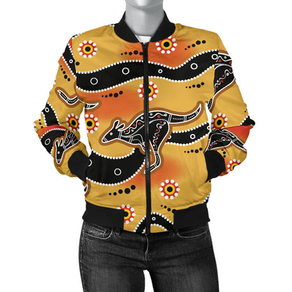Kangaroos Aboriginal Pattern Print Design 06 Women's Bomber Jacket