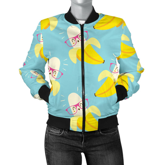 Banana Pattern Print Design BA07 Women Bomber Jacket