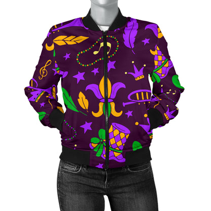 Mardi Gras Pattern Print Design 08 Women's Bomber Jacket