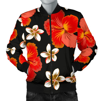 Red Hibiscus Pattern Print Design HB022 Men Bomber Jacket