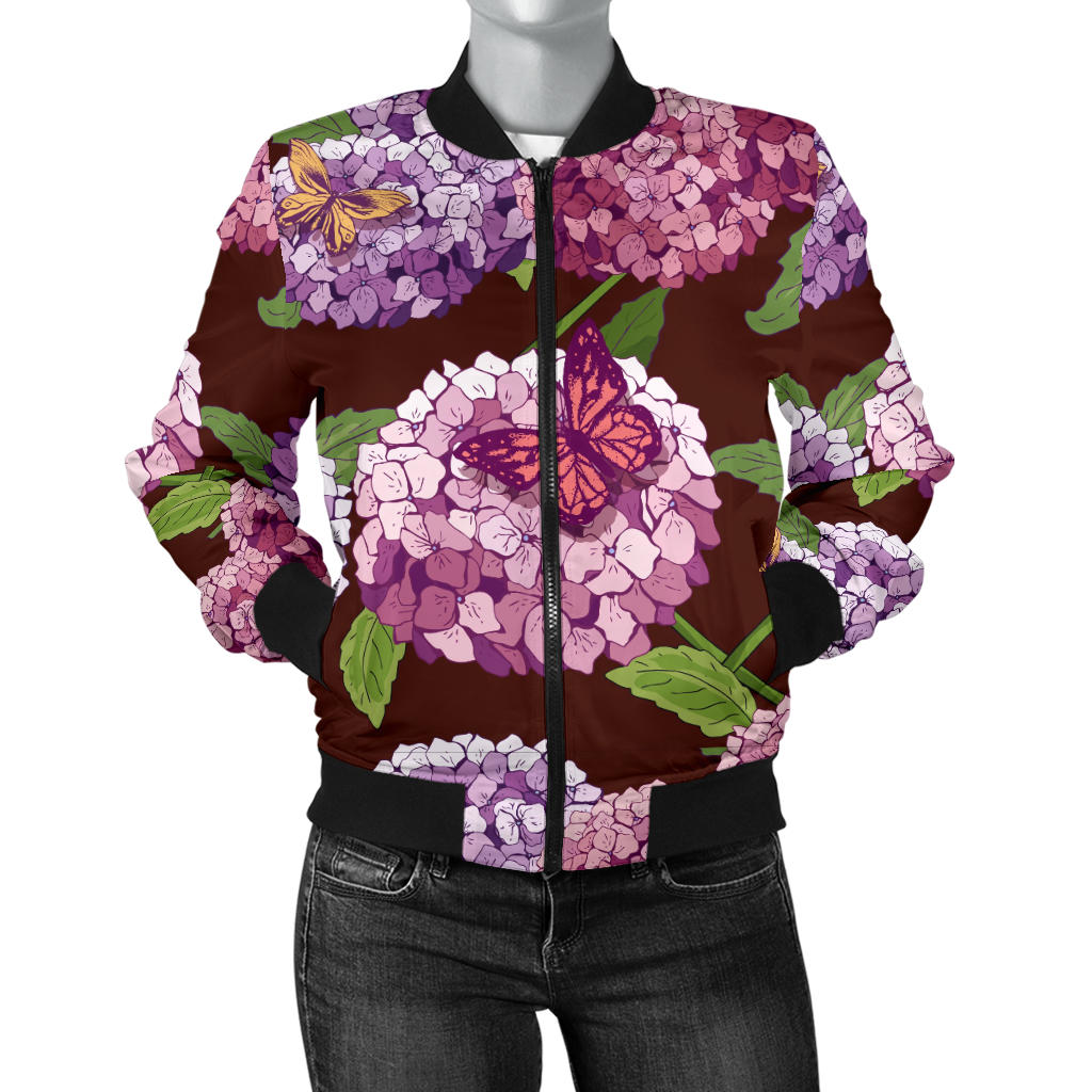 Hydrangea Pattern Print Design HD08 Women Bomber Jacket