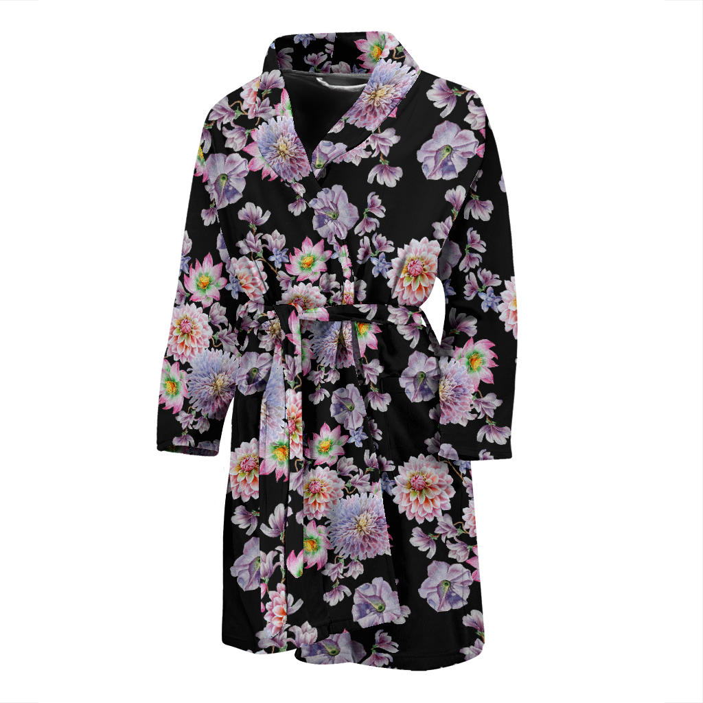 Dahlia Pattern Print Design DH012 Men Bathrobe