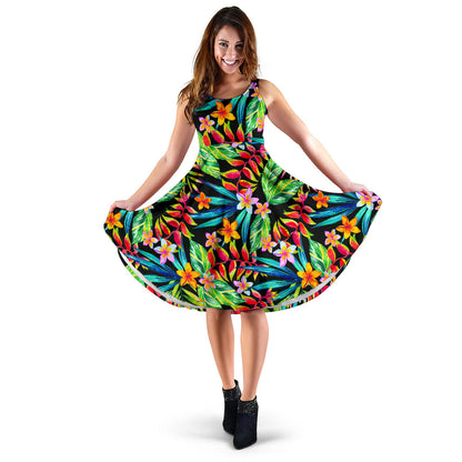 Heliconia Pattern Print Design HL09 Midi Dress