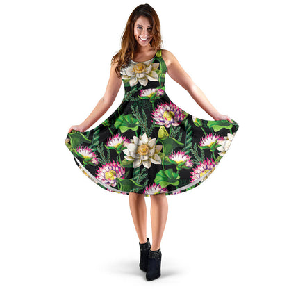 Water Lily Pattern Print Design WL010 Midi Dress