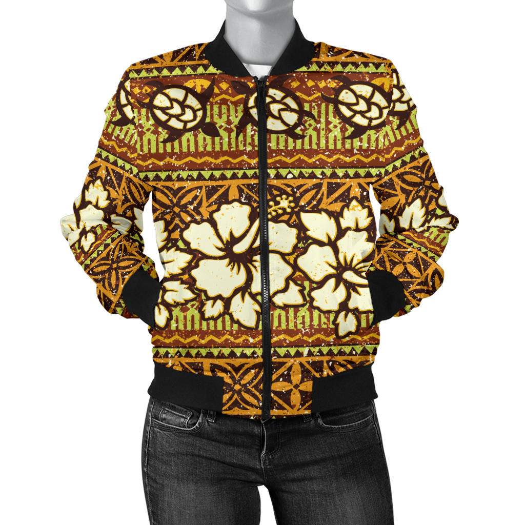 Hawaiian Themed Pattern Print Design H015 Women Bomber Jacket
