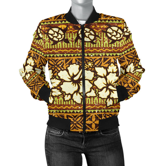 Hawaiian Themed Pattern Print Design H015 Women Bomber Jacket