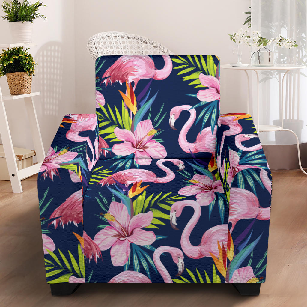 Flamingo Hibiscus Print Armchair Slipcover