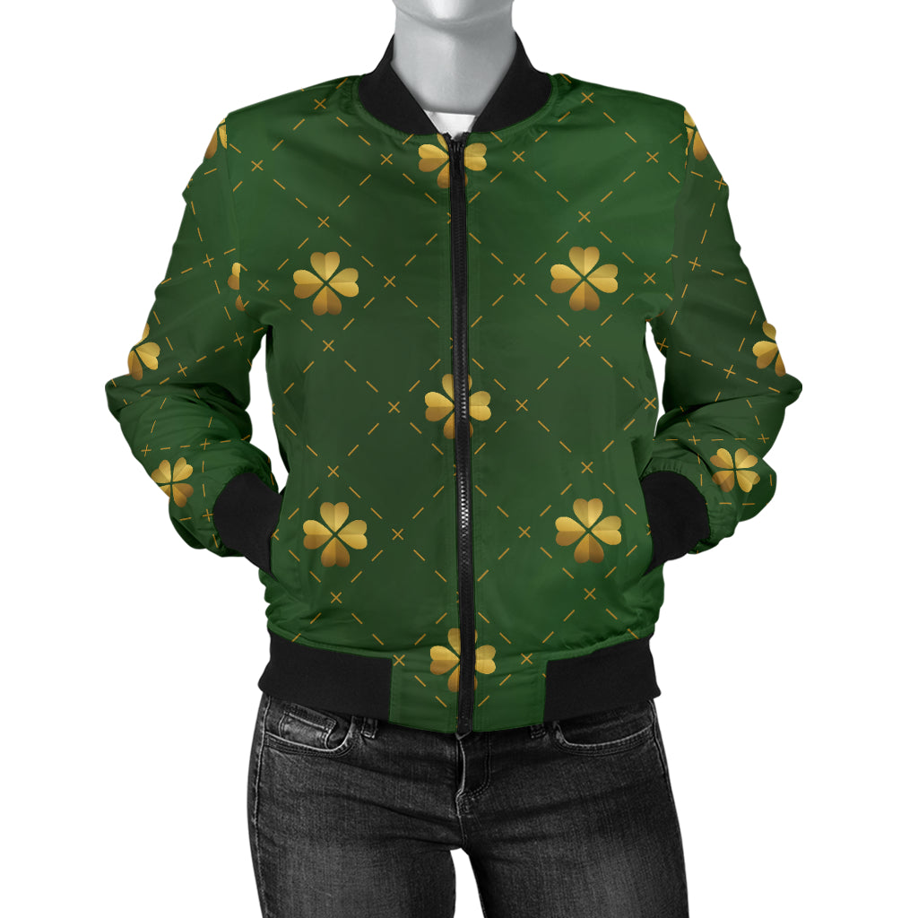 Clover Pattern Print Design 01 Women's Bomber Jacket