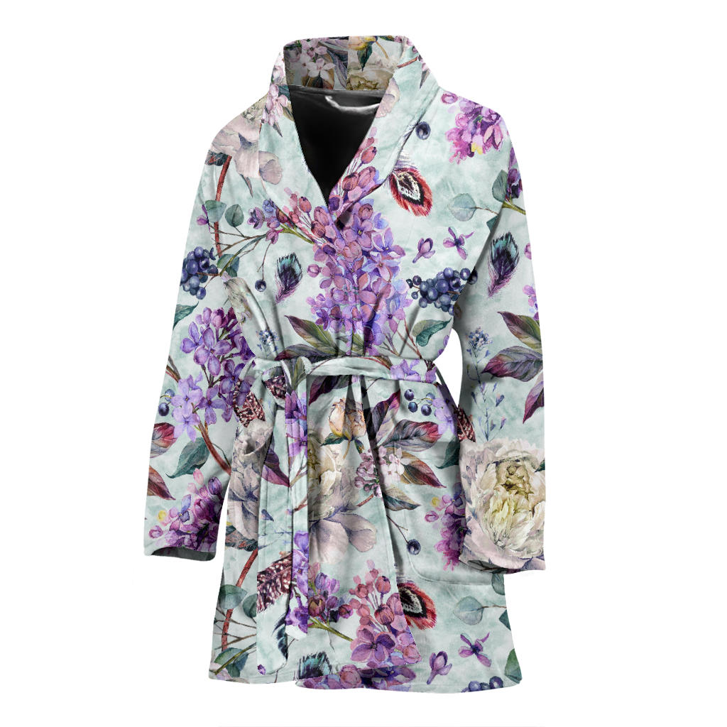 Lilac Pattern Print Design LI06 Women Bathrobe