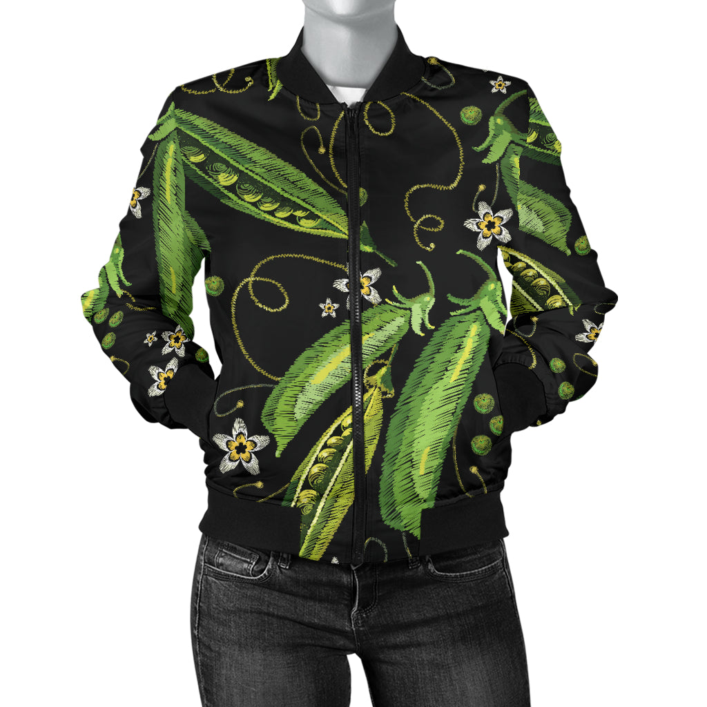 Peas Pattern Print Design A02 Women's Bomber Jacket