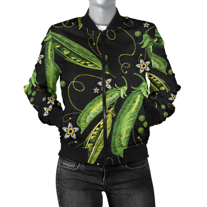 Peas Pattern Print Design A02 Women's Bomber Jacket
