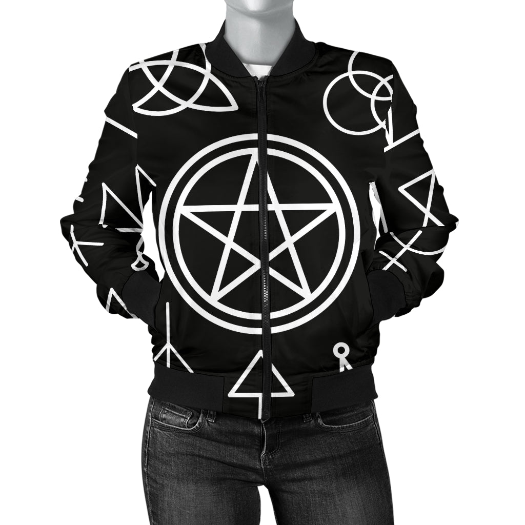 Pentagram Pattern Print Design A02 Women's Bomber Jacket