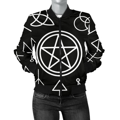 Pentagram Pattern Print Design A02 Women's Bomber Jacket