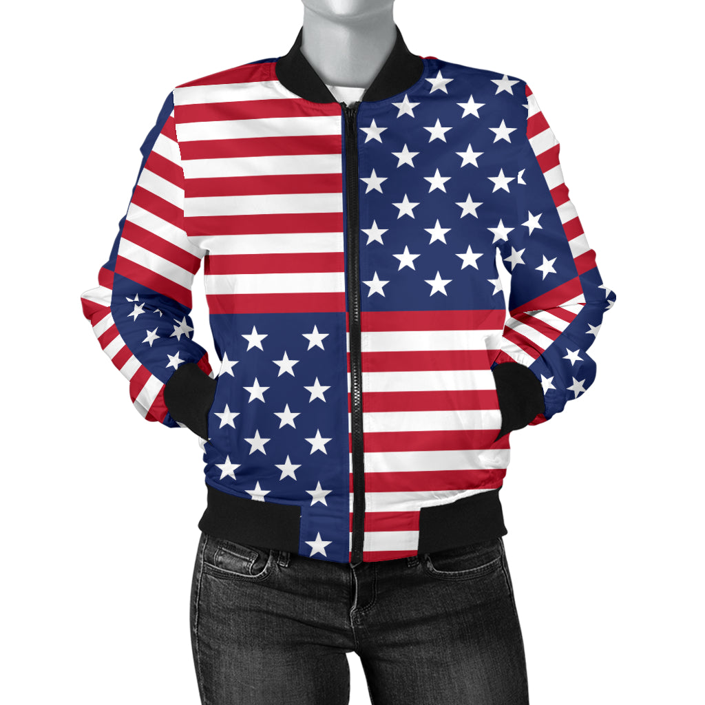 Patriotic US Flag Pattern Print Design A03 Women's Bomber Jacket
