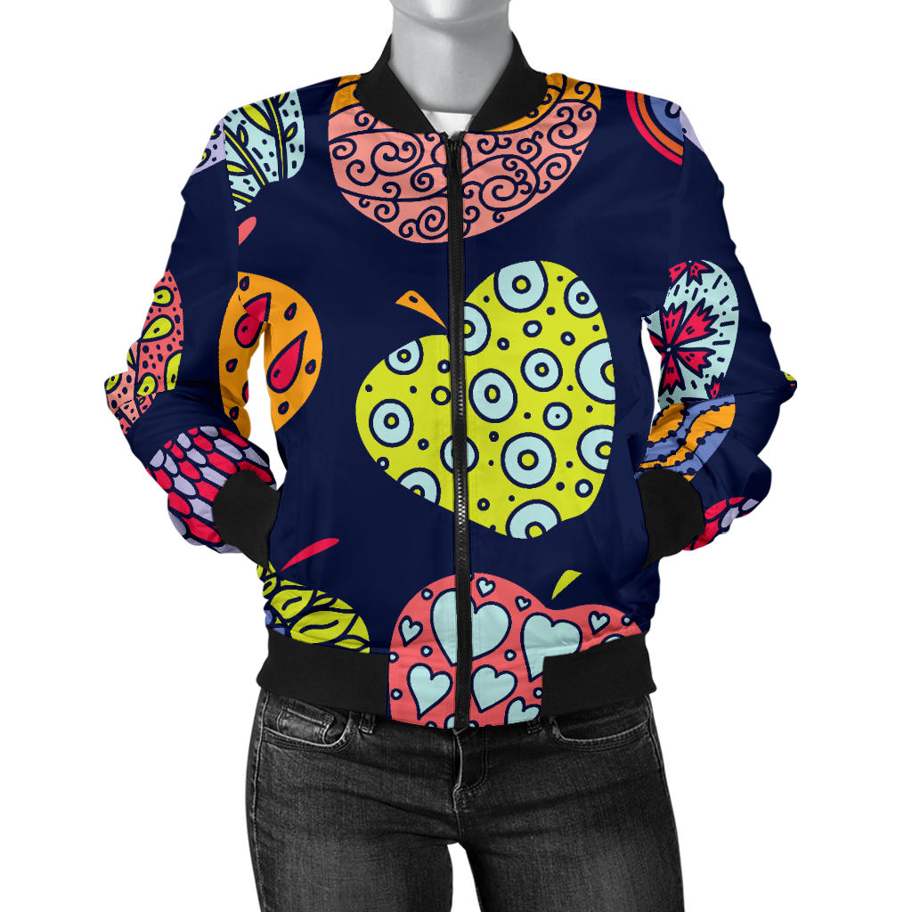 Apple Pattern Print Design AP05 Women Bomber Jacket