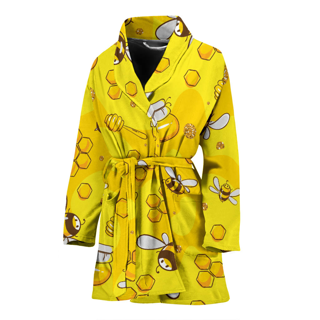 Bee Pattern Print Design BEE01 Women Bathrobe