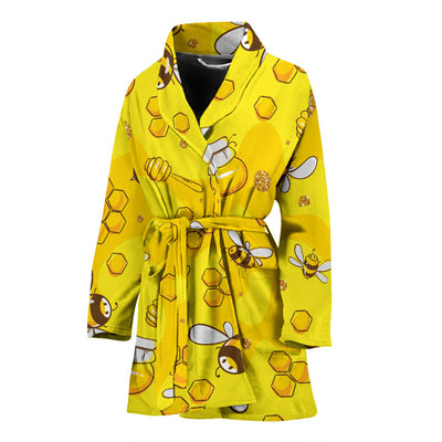 Bee Pattern Print Design BEE01 Women Bathrobe