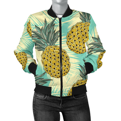 Pineapple Pattern Print Design PP03 Women Bomber Jacket