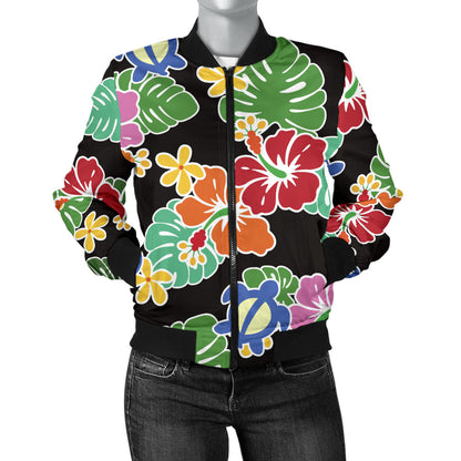 Hawaiian Themed Pattern Print Design H010 Women Bomber Jacket