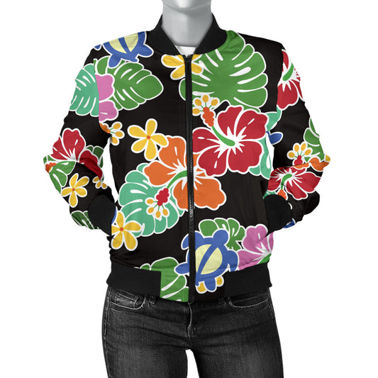 Hawaiian Themed Pattern Print Design H010 Women Bomber Jacket