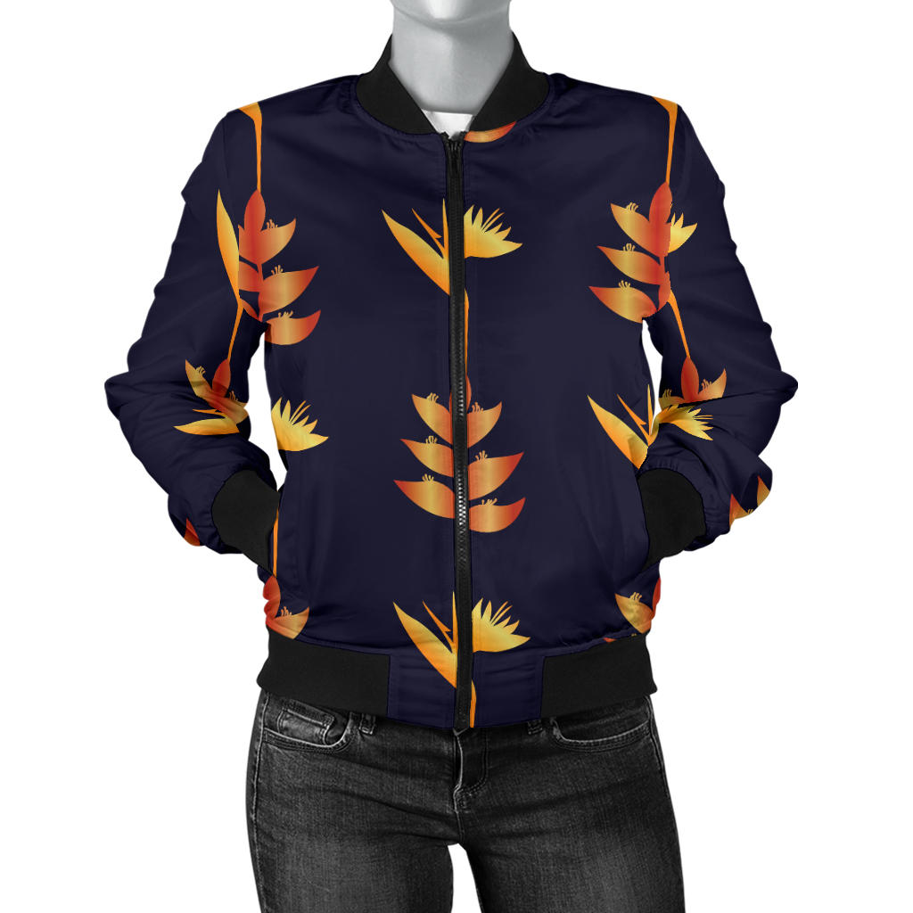 Heliconia Pattern Print Design HL06 Women Bomber Jacket