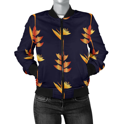Heliconia Pattern Print Design HL06 Women Bomber Jacket