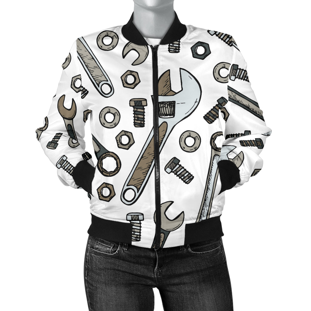 Mechanic Pattern Print Design 03 Women's Bomber Jacket