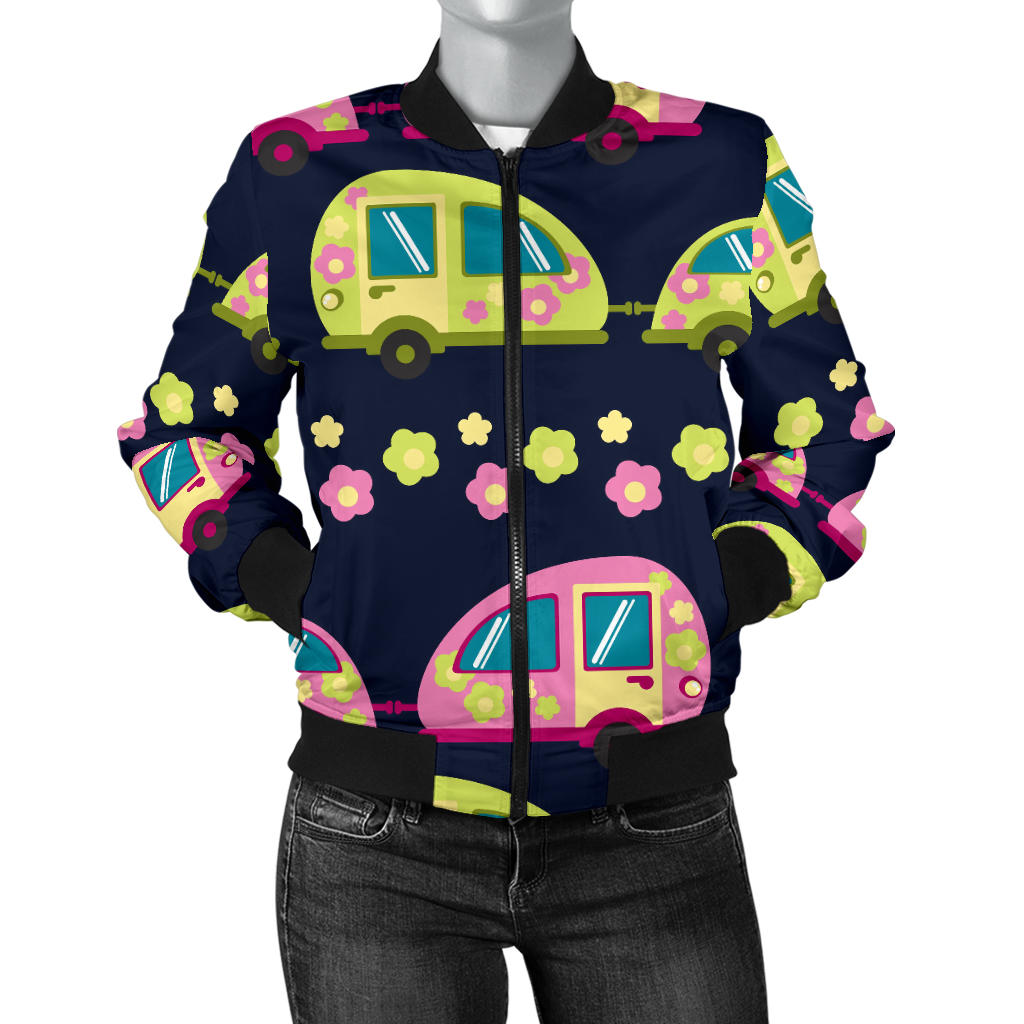 Camper Cute Camping Design No 3 Print Women Bomber Jacket