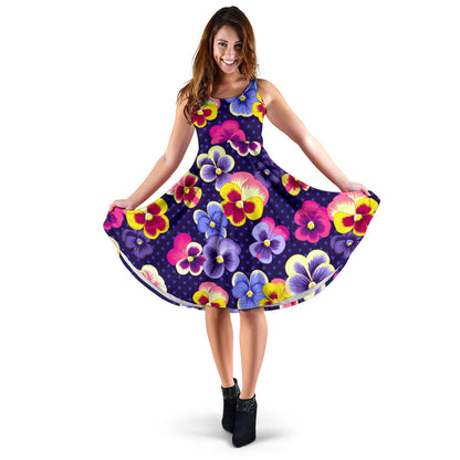 Pansy Pattern Print Design PS04 Midi Dress