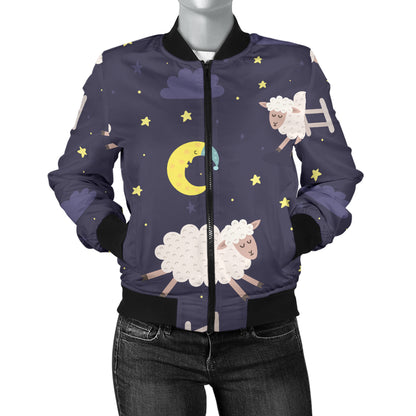 Sheep Night Pattern Print Design 02 Women's Bomber Jacket