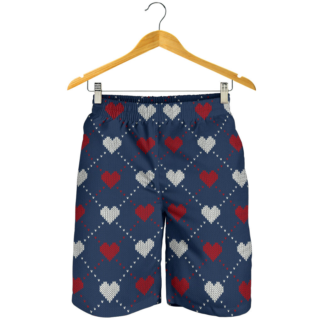 Heart Knit Pattern Print Design HE05 Mens Shorts