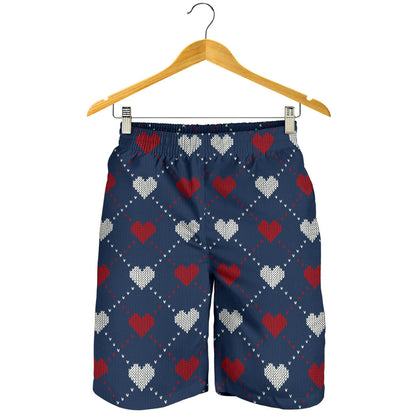Heart Knit Pattern Print Design HE05 Mens Shorts