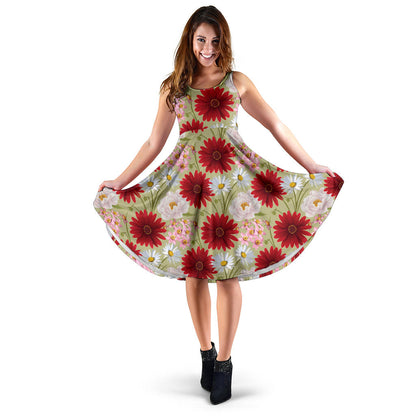 Gerberas Pattern Print Design GB07 Midi Dress