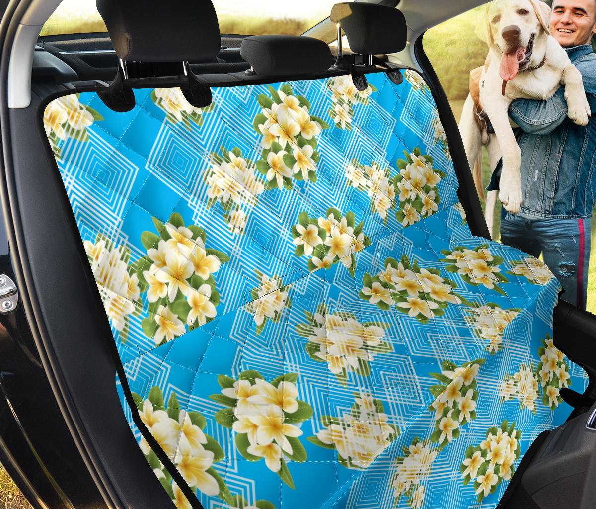 Yellow Plumeria Design Print Pattern Rear Dog  Seat Cover