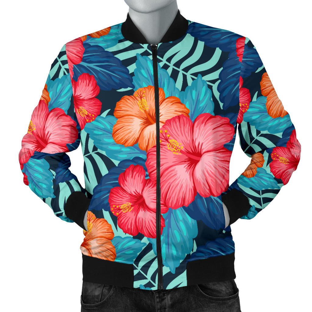 Red Hibiscus Pattern Print Design HB02 Men Bomber Jacket