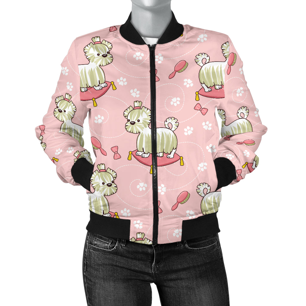 Bichons Frise Pattern Print Design 01 Women's Bomber Jacket