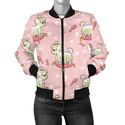 Bichons Frise Pattern Print Design 01 Women's Bomber Jacket
