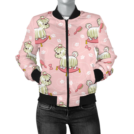 Bichons Frise Pattern Print Design 01 Women's Bomber Jacket