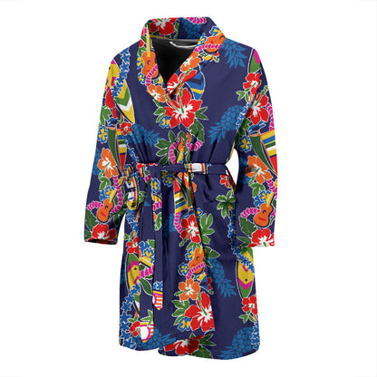 Hawaiian Themed Pattern Print Design H04 Men Bathrobe