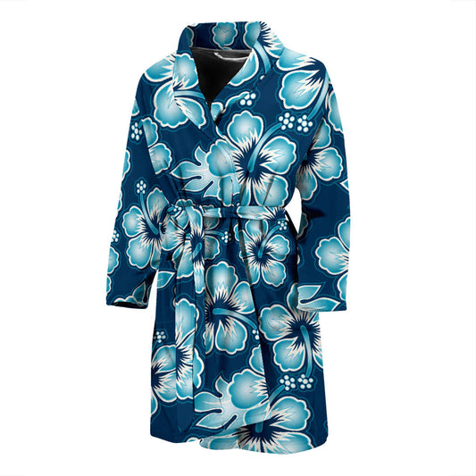Blue Hibiscus Pattern Print Design HB011 Men Bathrobe