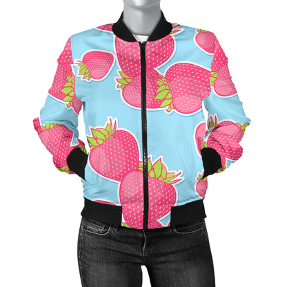 Strawberry Pattern Print Design SB04 Women Bomber Jacket