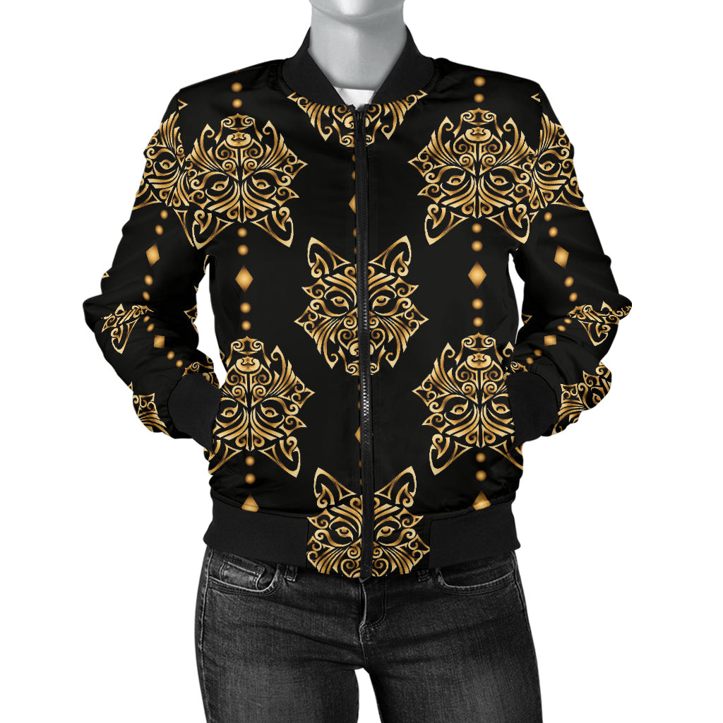 Aztec Wolf Pattern Print Design 04 Women's Bomber Jacket