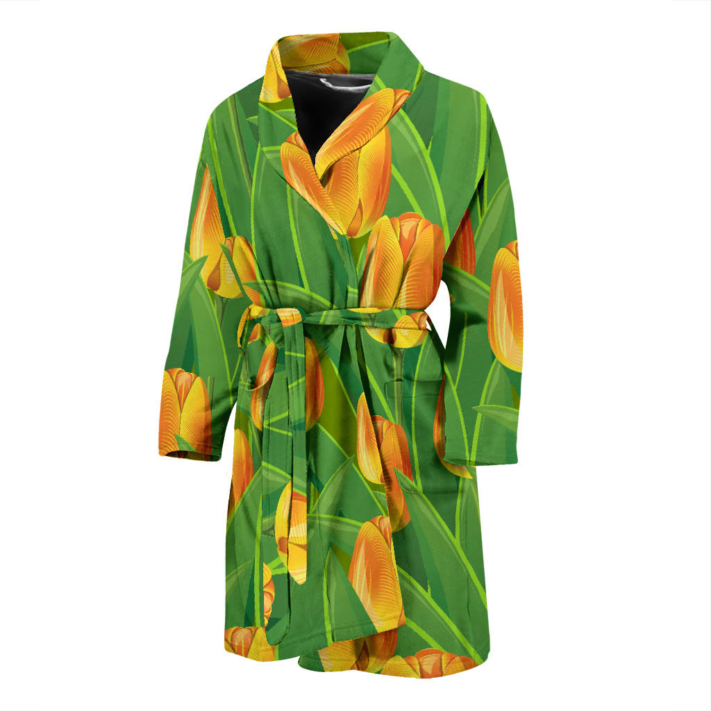 Tulip Orange Pattern Print Design TP07 Men Bathrobe