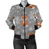 Knit Red Fox Pattern Print Design 02 Women's Bomber Jacket