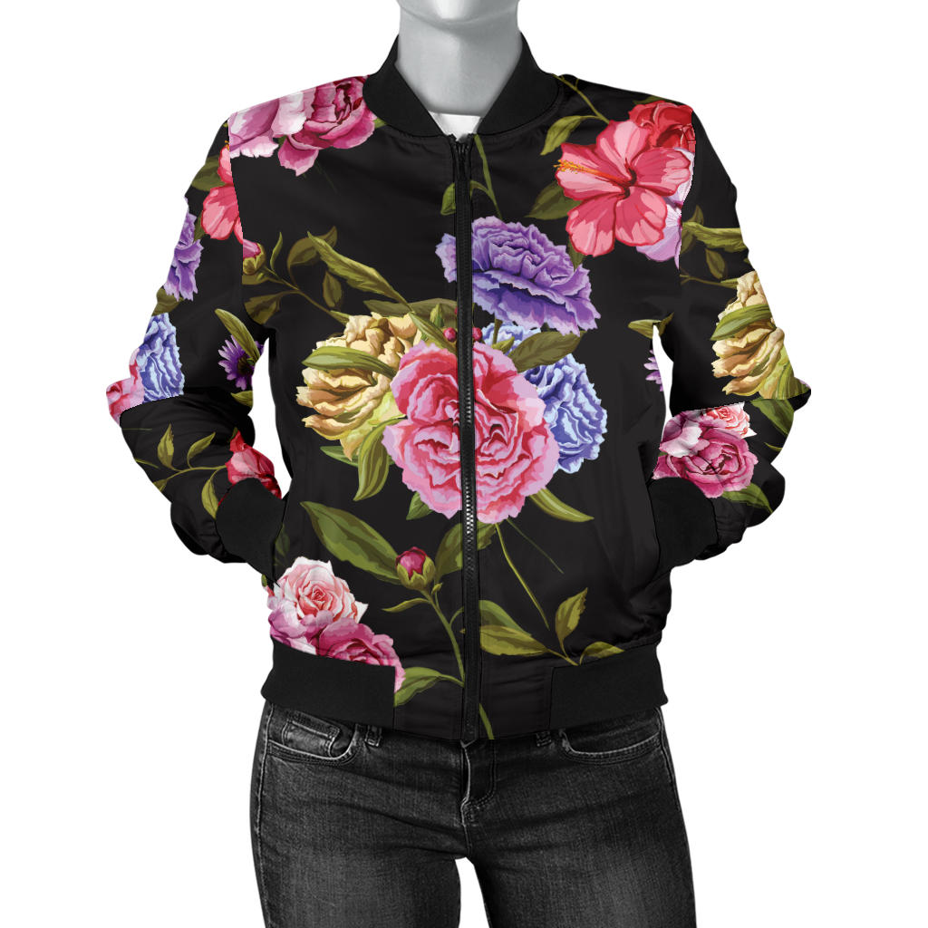 Carnations Pattern Print Design CN05 Women Bomber Jacket