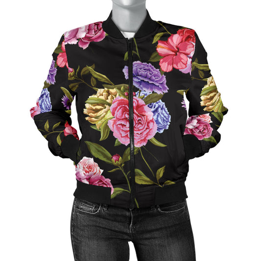 Carnations Pattern Print Design CN05 Women Bomber Jacket