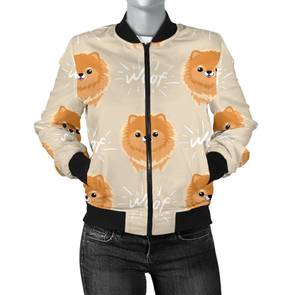 Pomeranians Pattern Print Design A04 Women's Bomber Jacket