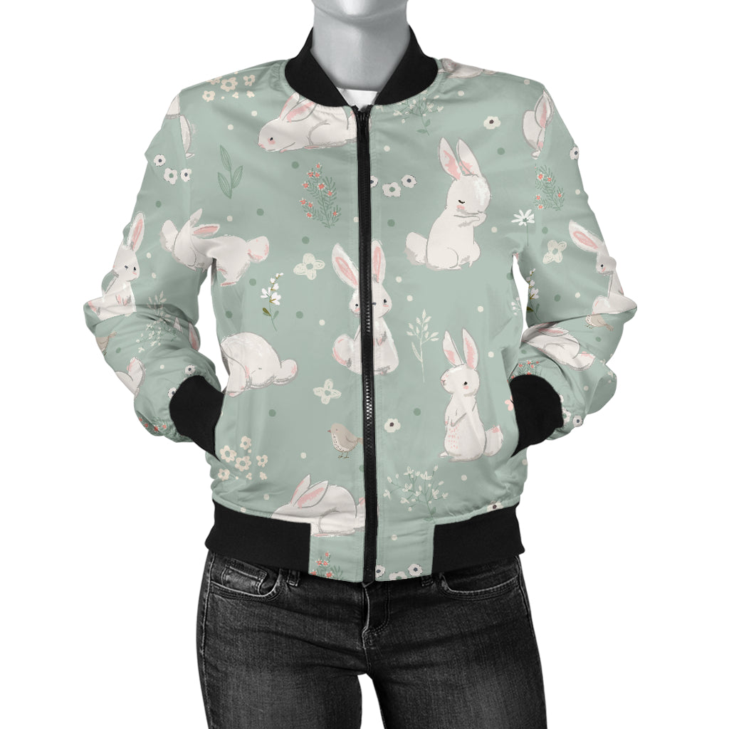 Bunny Pattern Print Design 03 Women's Bomber Jacket