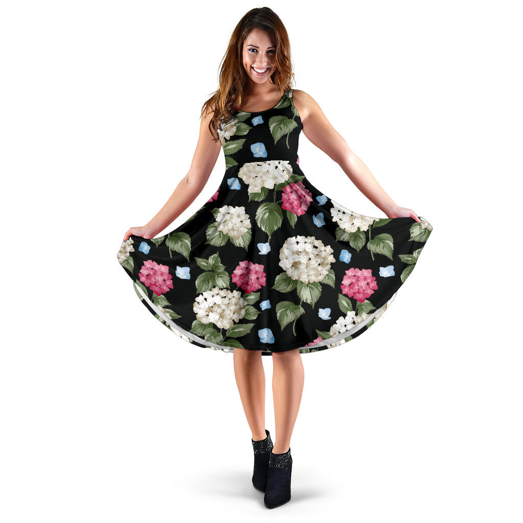 Hydrangea Pattern Print Design HD09 Midi Dress