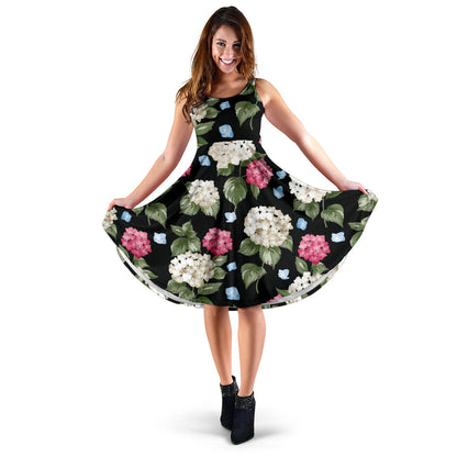 Hydrangea Pattern Print Design HD09 Midi Dress